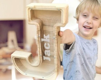 Personalized Boys Piggy Bank, letter piggy bank, Personalized Letter Bank, Gift For Kids, Christmas Gifts for Kids, Wooden Piggy Bank