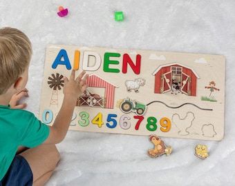 Wooden name puzzle, baby shower gift, personalized gift, baby boy gift, baby girl gift, wooden puzzle, baby name sign, baby name puzzle