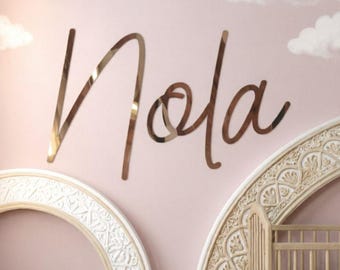 Custom Cursive Name Sign – Gold Mirror Nursery Decor