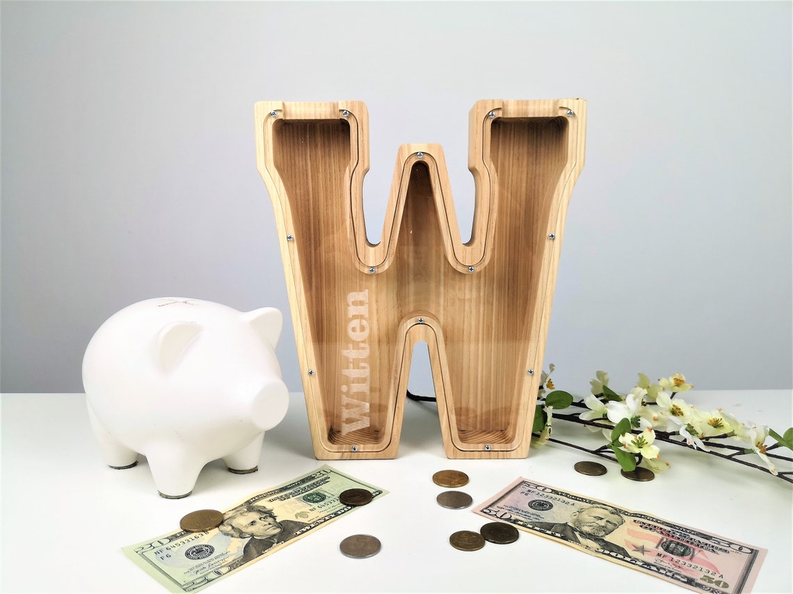 Kids Gift Wooden Letter Bank Personalized Piggy Bank Etsy