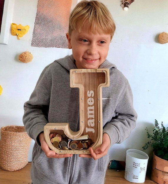 Large Wooden Custom Piggy Bank With Engraved,  Name Piggy Bank, Wooden Cash Box, Gifts For Kids, Baby Birthday Gift,  Custom Jar, Kids Bank