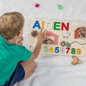 Wooden Baby Puzzle Nursery Decor Newborn Custom Name Puzzle Wooden Name with Numbers Birthday Gift Personalized baby puzzle Christmas gift image 4