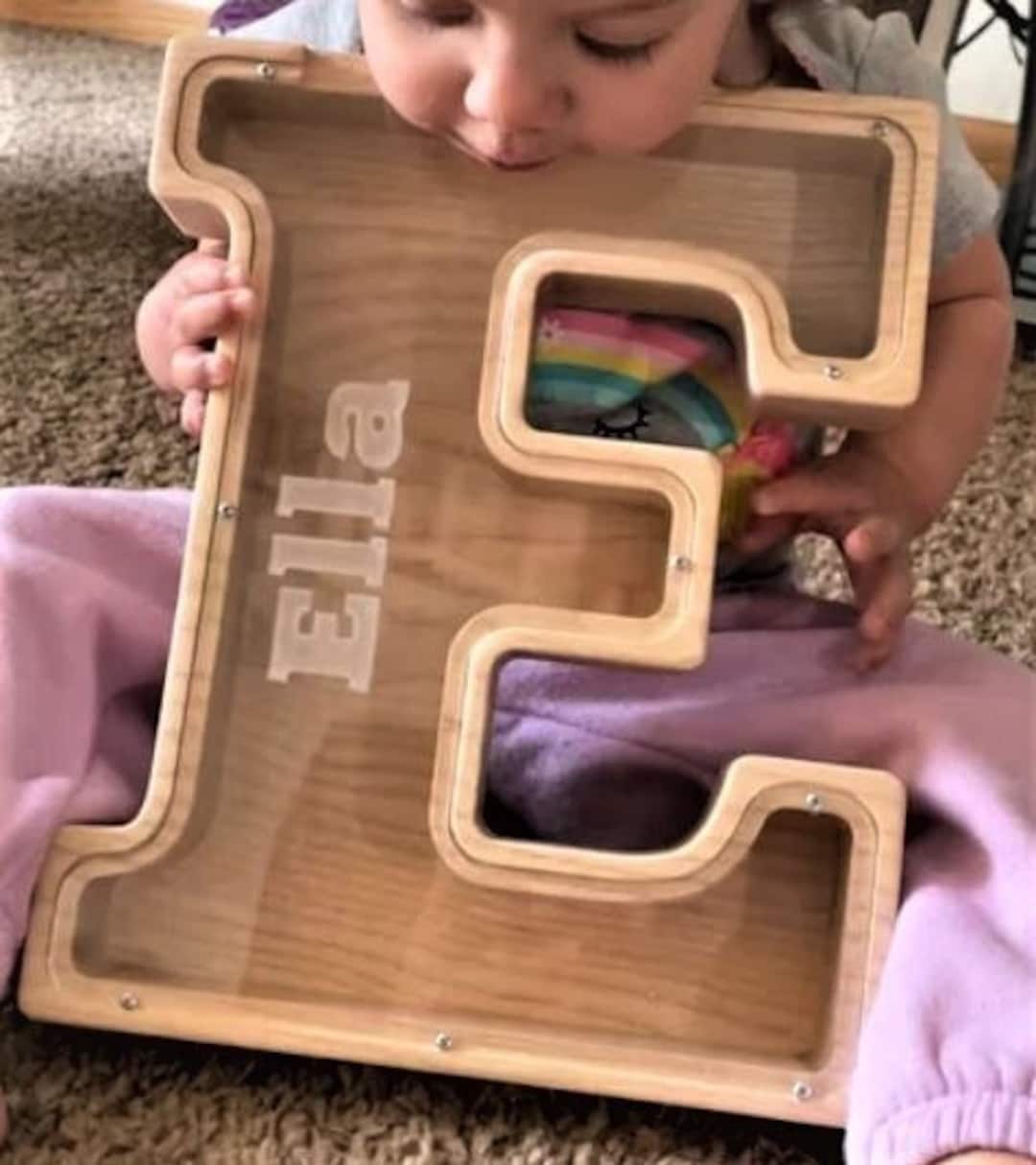 Personalized Piggy Bank for Kids Large Wooden Piggy Bank Letter A to Z Alphabet Savings Money