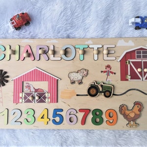 Wooden Baby Puzzle Nursery Decor Newborn Custom Name Puzzle Wooden Name with Numbers Birthday Gift Personalized baby puzzle Christmas gift image 9