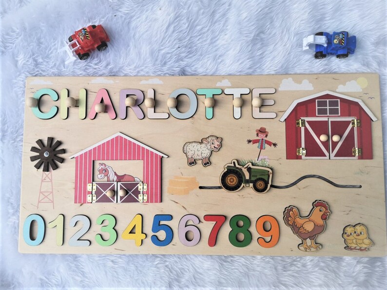 Wooden Baby Puzzle Nursery Decor Newborn Custom Name Puzzle Wooden Name with Numbers Birthday Gift Personalized baby puzzle Christmas gift image 9