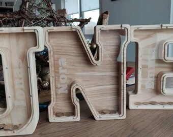 Personalized Wooden Letter Piggy Bank: Alphabet Initial Coin Bank
