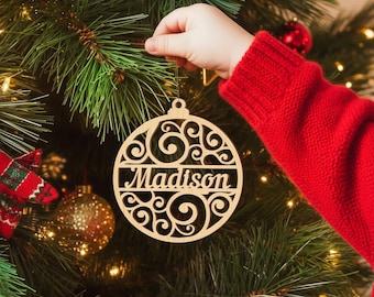 Personalized Wooden Christmas Ornament: Laser Cut Birch Plywood Bauble