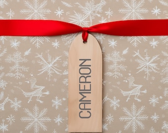 Personalized Birch Plywood Stocking Tag | Engraved Christmas Decor