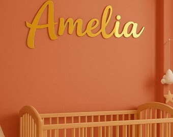 Personalized Gold Nursery Name Sign: Wall Mounted Baby Nameplate