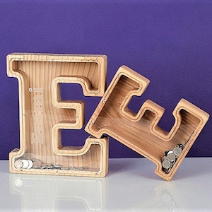 Nombre Carta Alcancía Regalo Personalizado Woodeneaster regalo para niños Moneda Banco Letra grande Inicial Banco Caja de dinero de madera Decoración de cuarto de niños