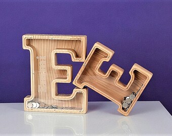 Personalized Wooden Letter Piggy Bank: Kids Name Initial Coin Bank