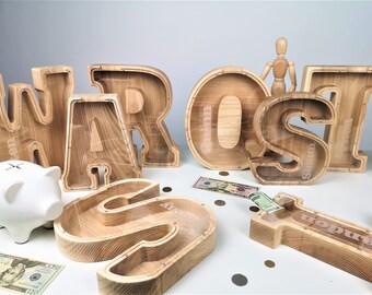 Personalized Wooden Letter Piggy Bank: Nursery Decor, Kids Gift