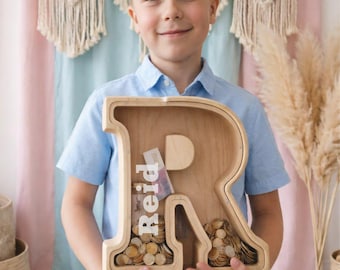 Large Wooden Letter Piggy Bank: Personalized Name, Easter Gift, Nursery Decor