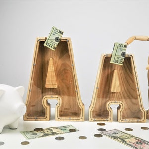 Alcancía personalizada, Caja de dinero personalizada para niños, Banco de monedas de madera para niños y niñas, Alcancía de cartas, regalo del día del padre