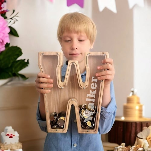 Buy Personalized Letter Piggy Bank, Wooden Money Box With Name For Kids, Large Wooden Piggy Bank, Initial Coin Bank, Name Bank For Boys Girls Online In India