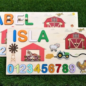 Wooden Baby Puzzle Nursery Decor Newborn Custom Name Puzzle Wooden Name with Numbers Birthday Gift Personalized baby puzzle Christmas gift image 8