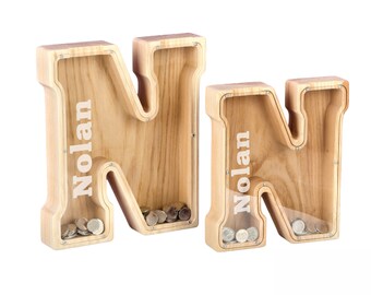 Personalisiertes Sparschwein aus Holzbuchstaben: Großes Kinderzimmer Dekor, Kinder Geschenk