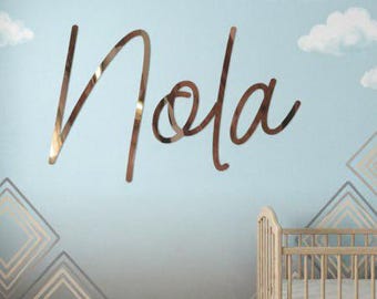 Custom Mirror Baby Name Sign – Gold or Silver Nursery Decor