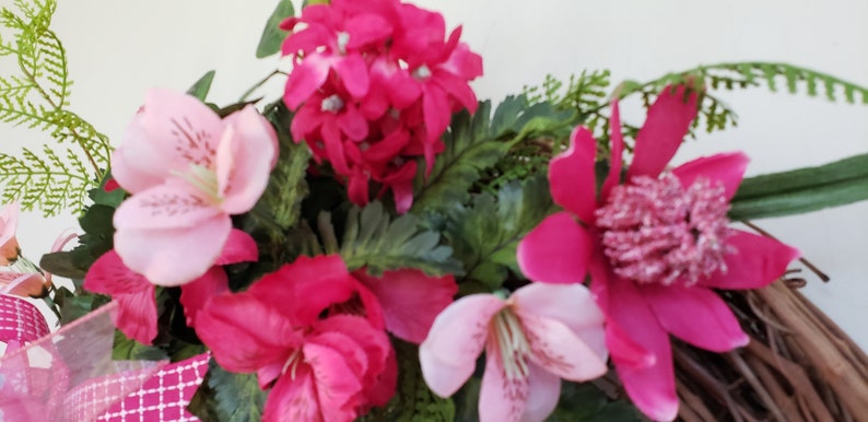 Grapevine Wreath with Pink Flowers and coordinating bow