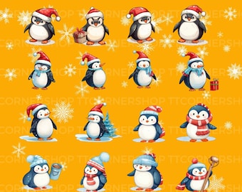 Holiday Penguins | Christmas Clip Art | Winter Animals | Christmas Penguin Clipart Bundle | Cute Penguin | Winter Clipart