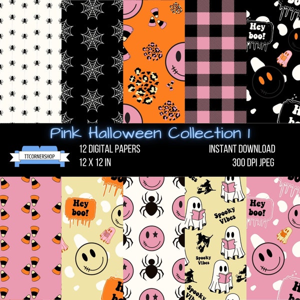 Pink Halloween Digital Paper Pack | Seamless Halloween Digital Paper Patterns | Halloween Background | Pink Halloween
