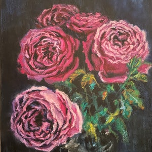 Roses ART Original Oil Pastel Painting On Canvas
