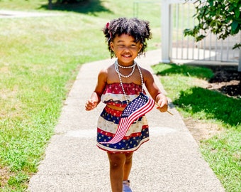 4th of July Baby Girl's Outfit, Baby Girl's Bandeau Top and Skirt, Girl's Patriotic Outfit (6M-6Years)