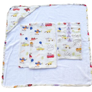 Cars Hooded Towel, Washcloths, Burp Cloth Set, Baby Towel Set, Toddler Towel Set, Baby Shower Gift, Baby Boy Towel Set, Baby Girl Towel Set