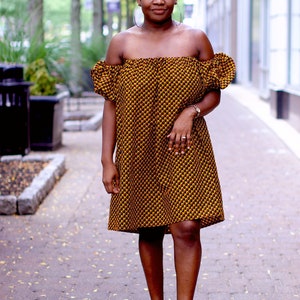 Ankara Off Shoulder Dress, Off the Shoulder Dress, Brown Off Shoulder Dress, Womens Dress image 2