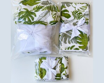 Green Leave Hooded Towel, Burp cloths, Washcloths Set