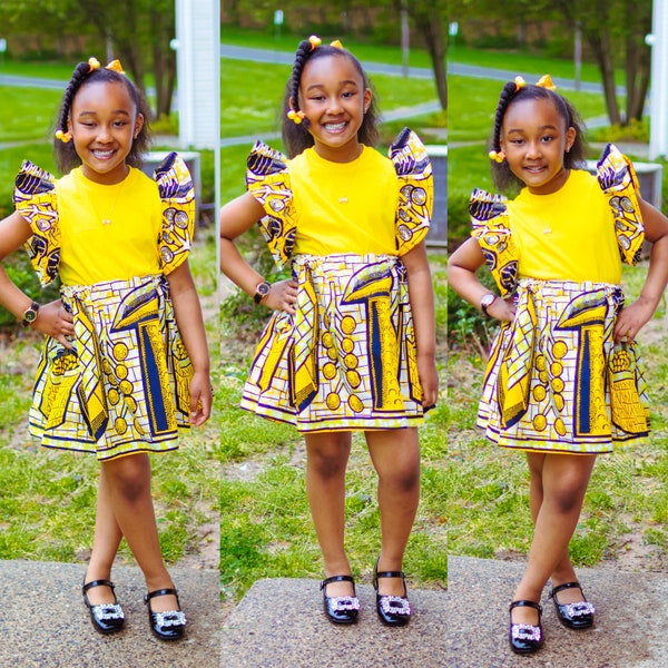 Baby Girls Ankara Skirt and Top,Girls Kente Skirt and Top, Girls Kente Outfit, Toddler Girls Outfit, Baby Girls Clothing,Girls Yellow Outfit