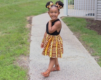 Baby Girl’s Skirt with Bows, Baby Girl's Ankara Skirt, Baby Girl’s Skirt with Matching Bows, Baby Girls Elastic Skirt with Bows Set