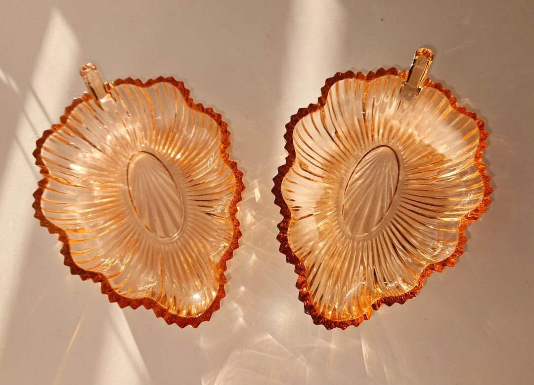 Antique Pink Depression Glass Leaf Candy Dishes Etsy