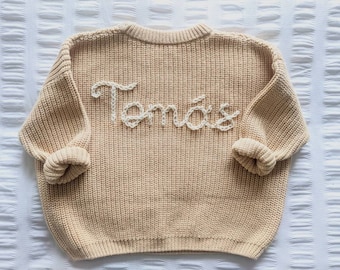 Personalised Embroidered Baby Sweater | Chunky Knit Kids Jumper | Custom Embroidery | Personalized Knit Sweater