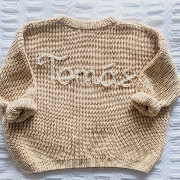 Personalised Embroidered Baby Sweater | Chunky Knit Kids Jumper | Custom Embroidery | Personalized Knit Sweater