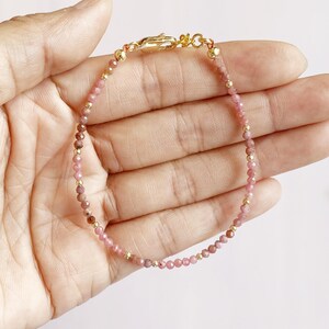 Rhodolite Dainty Bracelet,Nature Gemstone,Handmade Minimalist Jewelry,July Birthstone,Tiny beads Crystal Healing Protection,Gift for women