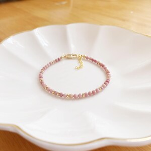 Rhodolite Dainty Bracelet,Nature Gemstone,Handmade Minimalist Jewelry,July Birthstone,Tiny beads Crystal Healing Protection,Gift for women