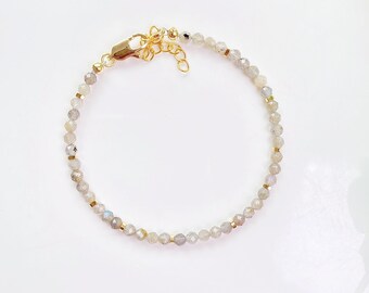 Pulsera de labradorita, pulsera llamativa de cuentas de piedras preciosas azules, joyería de cristal curativo, regalo místico para mujer.