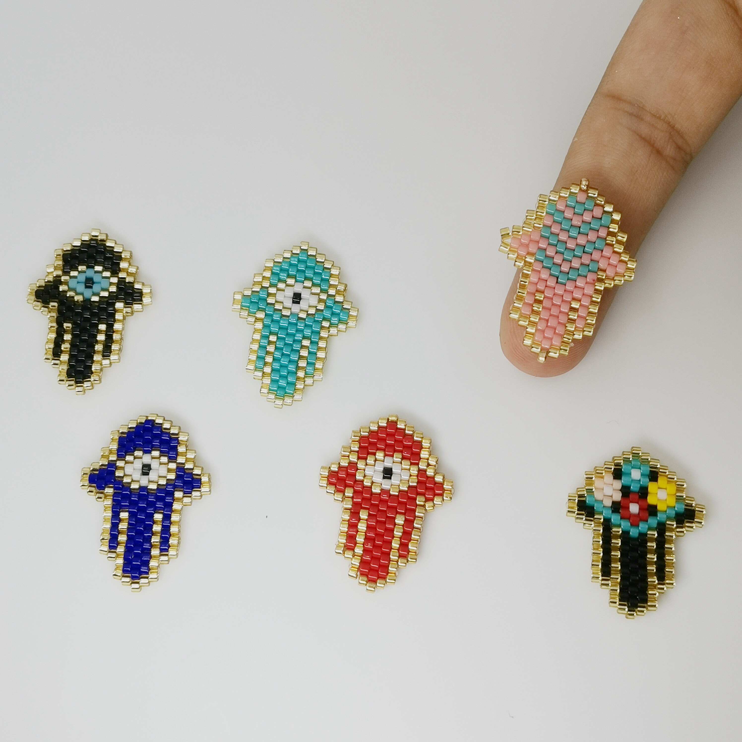 4pcs Miyuki Beaded Hamsa Hand Connector Charm Seed Beads Pendant for