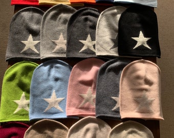 100% cashmere super soft STAR slouchy beanie hat.21 colours!