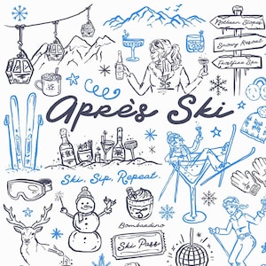 50+ Apres-ski Skurril-Stil, SVG, PNG, AI, Illustrationen, handgezeichnete Elemente, Ski fahren, Apres Ski, Winter, Schneeurlaub, Wochenende