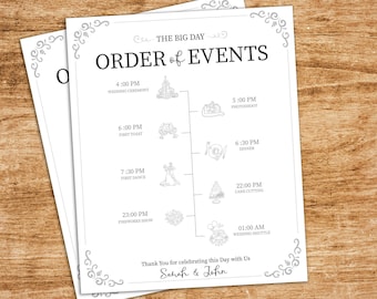 EMPTY Template for Wedding Timeline, ai, eps, svg, pdf, jpg, png Order Of Events, Icons