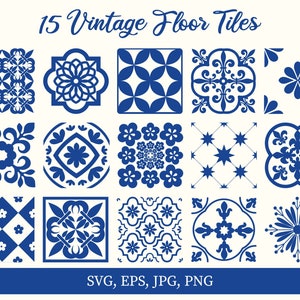 Set of 15 Vintage Floor Tiles (svg, eps, jpg and png)