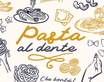 15 Pasta Whimsical Style, SVG, PNG, AI, illustrations, hand drawn elements, Italian food, Spaghetti