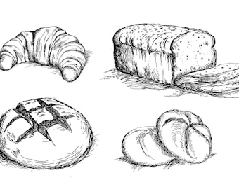 svg, png, jpg - Set of hand drawn different bread types