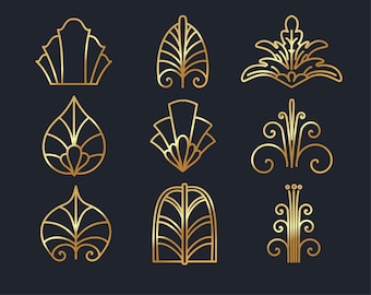 9 SVG, PNG (Gold & black), EPS - Art Deco, Roaring 20's, Great Gatsby - collection of art deco palmettes