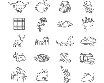 20 svg and eps Scotland Tavel Thin line style icons