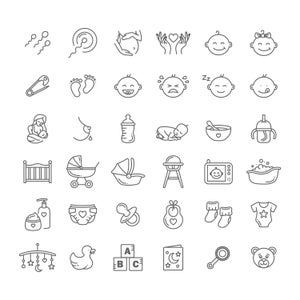 36 Baby svg, png, eps , ai nursery, baby, pregnancy, labor, breastfeeding icon set, icons, clipart