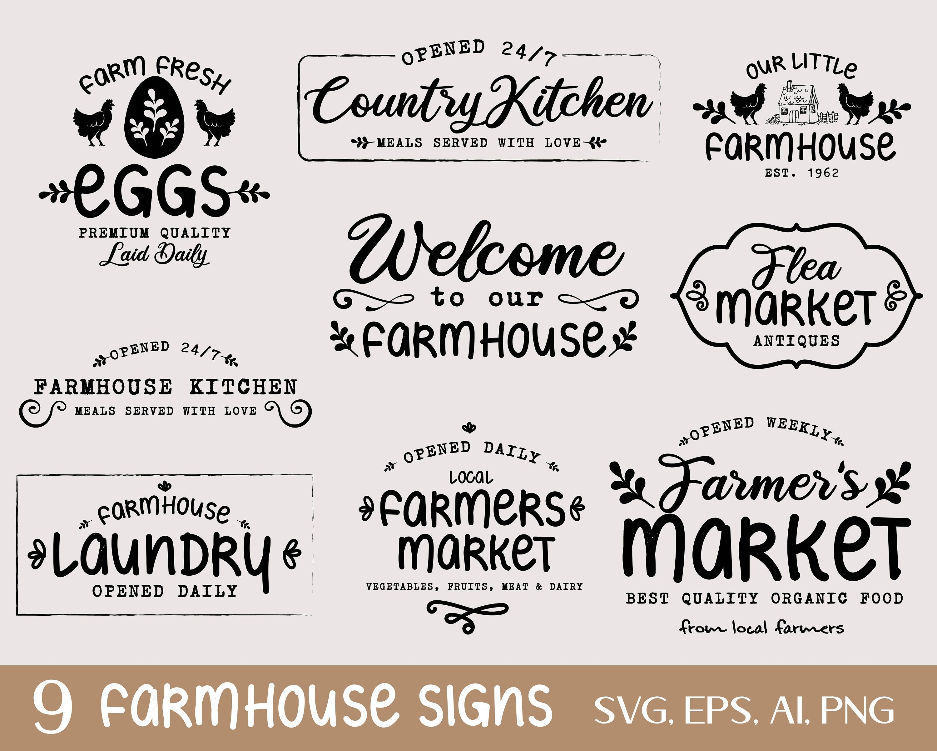 Farmhouse Illustrations Set - Svg, Eps, Ai, Family Home Signs, Farmer's ...