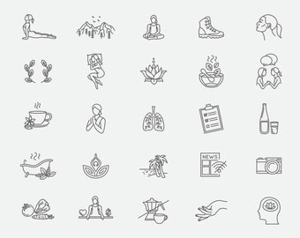 25 svg, png Mental Health Icons Collection, gray, black, white,digital download, clipart, Mindfulness Illustrations, Instagram Highlights